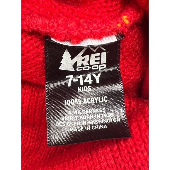 REI CO-OP Youth 7-14Y Kids Winter Beanie Retro Hat Pom‎ Red Orange Navy - Picture 5 of 6